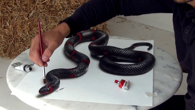 Невероятно изкуство!!! Отлична оптична илюзия на змия (видео)
