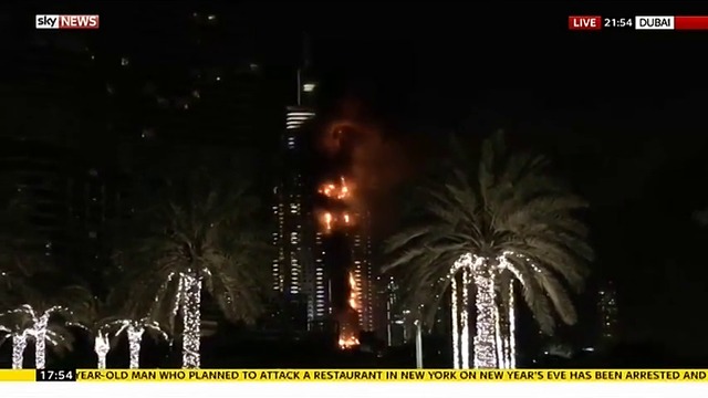 Огромен пожар вилнее в хотел в Дубай при посрещането на 2016г