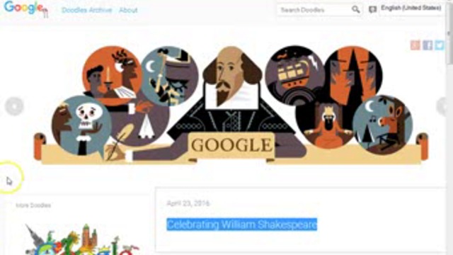 Уилям Шекспир (William Shakespeare) 23 April 2016 Google Doodle