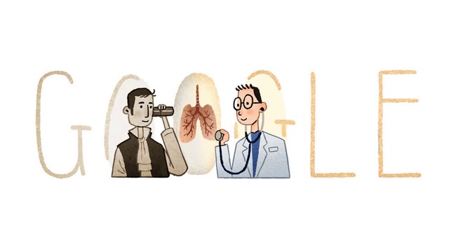 Френския лекар Рене Лаенек създал  лекарска слушалка, René Laënnec (1781 - 1826) Google doodle