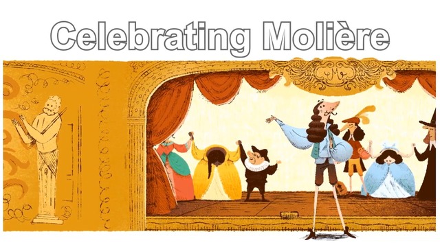 Молиер е френски драматург майстор на комичната сатира, Molière Μολιέρος_Молиер Мольер (Google_Doodle)